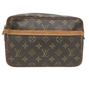 Louis Vuitton Compigne Leather Clutch Bag Brown Handbag